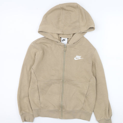Nike Girls Beige Full Zip Hooded Basic Jacket 8-9 Years Cotton Blend