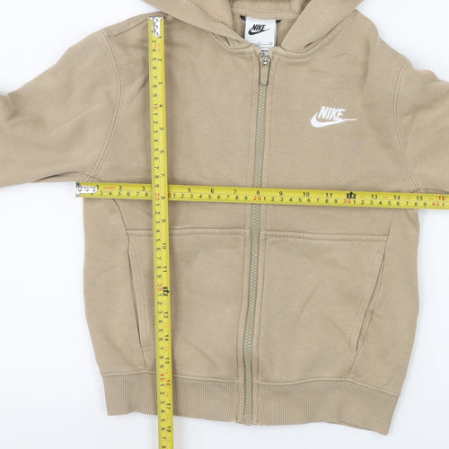 Nike Girls Beige Full Zip Hooded Basic Jacket 8-9 Years Cotton Blend