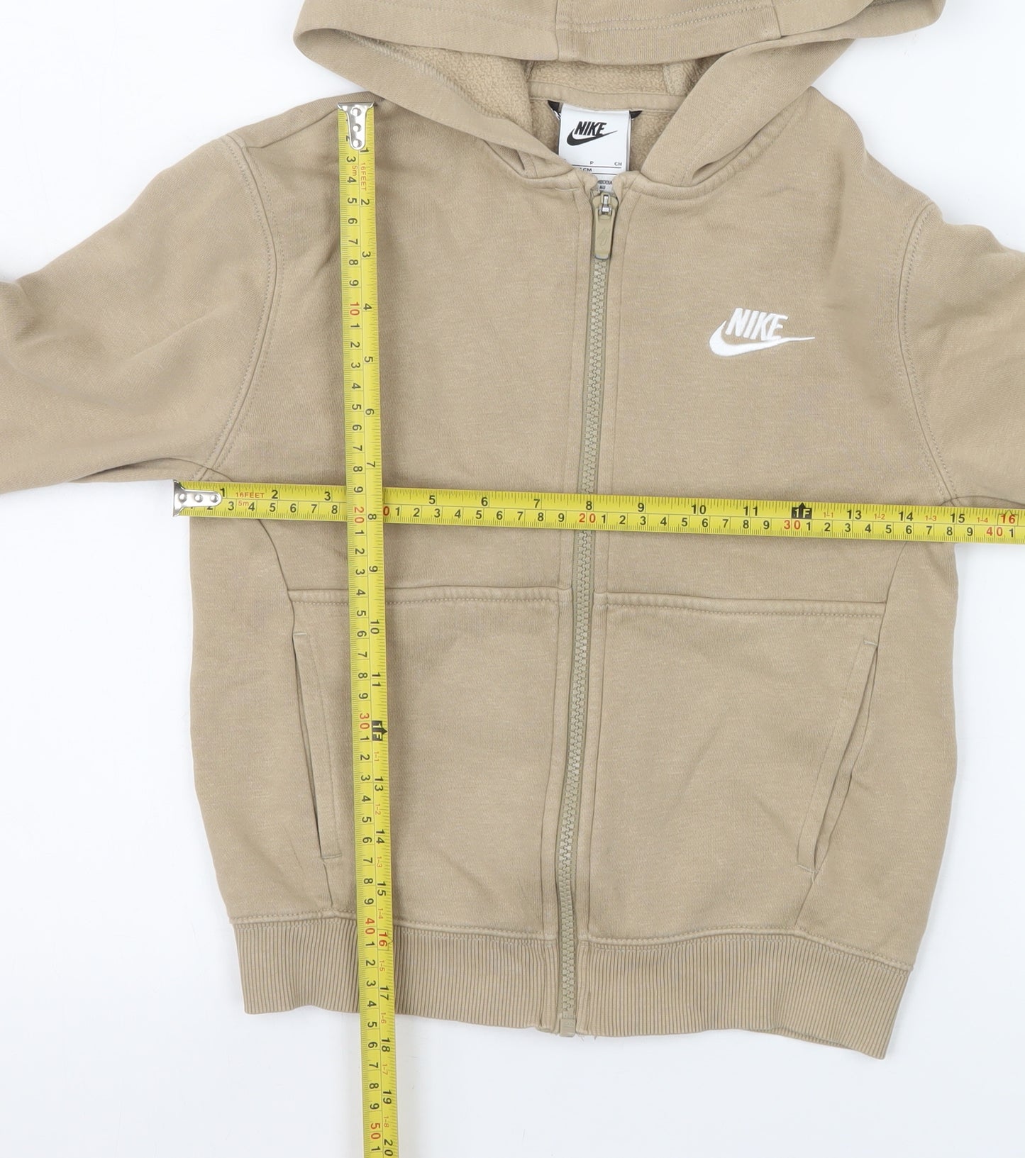 Nike Girls Beige Full Zip Hooded Basic Jacket 8-9 Years Cotton Blend