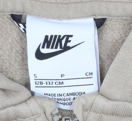 Nike Girls Beige Full Zip Hooded Basic Jacket 8-9 Years Cotton Blend