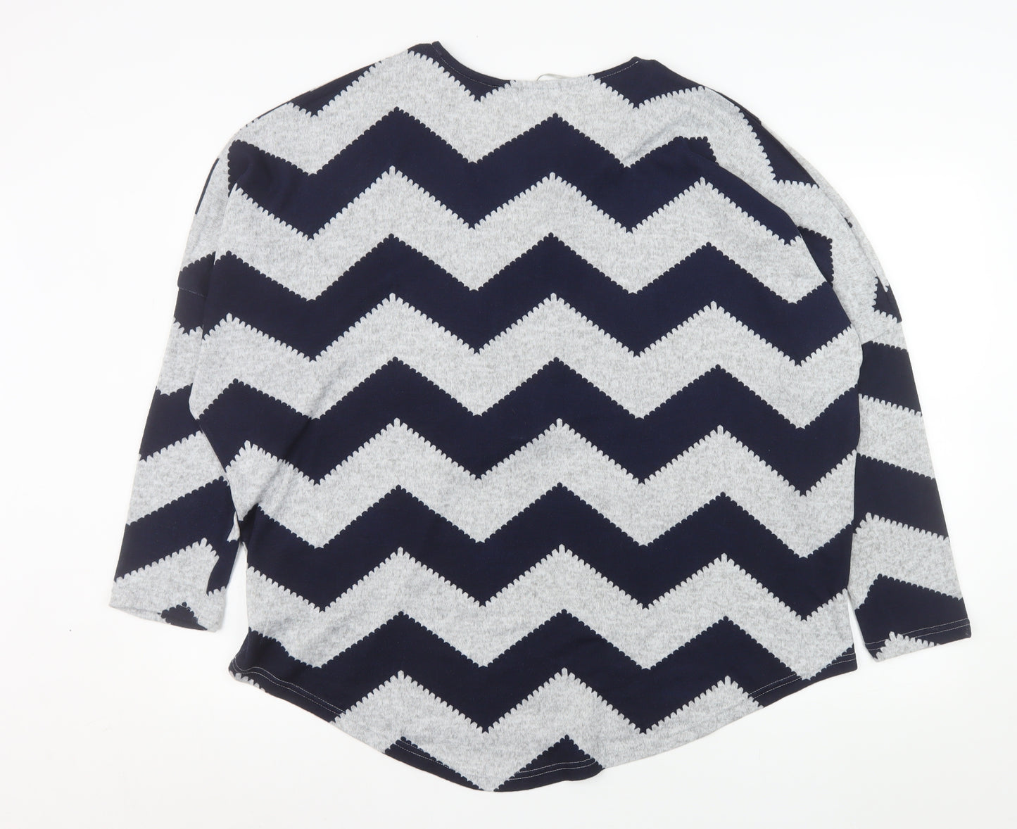 Bonmarché Women Blue Geometric Zip V-Neck Jersey Top XL