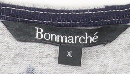 Bonmarché Women Blue Geometric Zip V-Neck Jersey Top XL