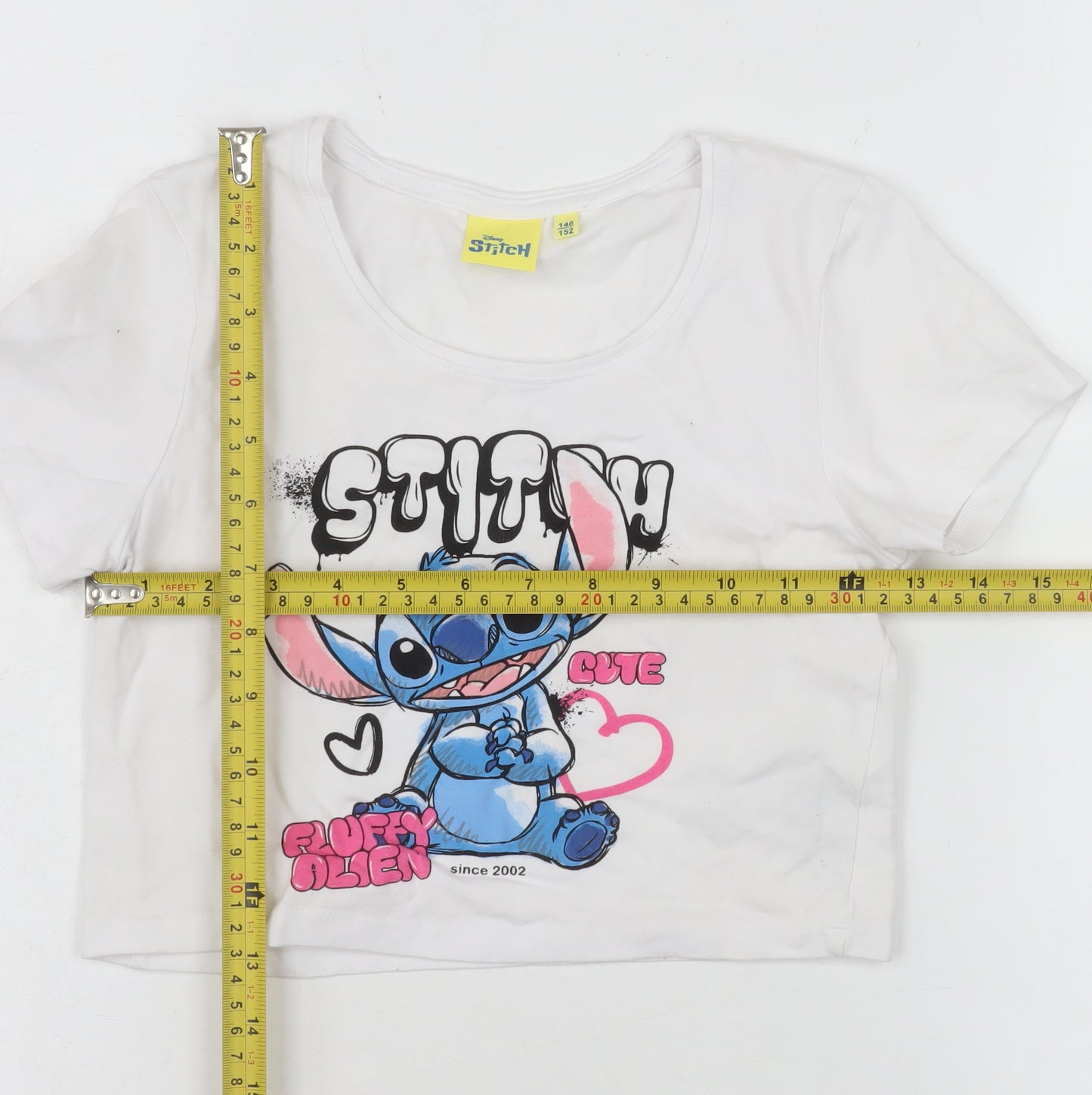 Disney Stitch Girls White Cropped T-Shirt Size 146/152 Graphic Print Cotton