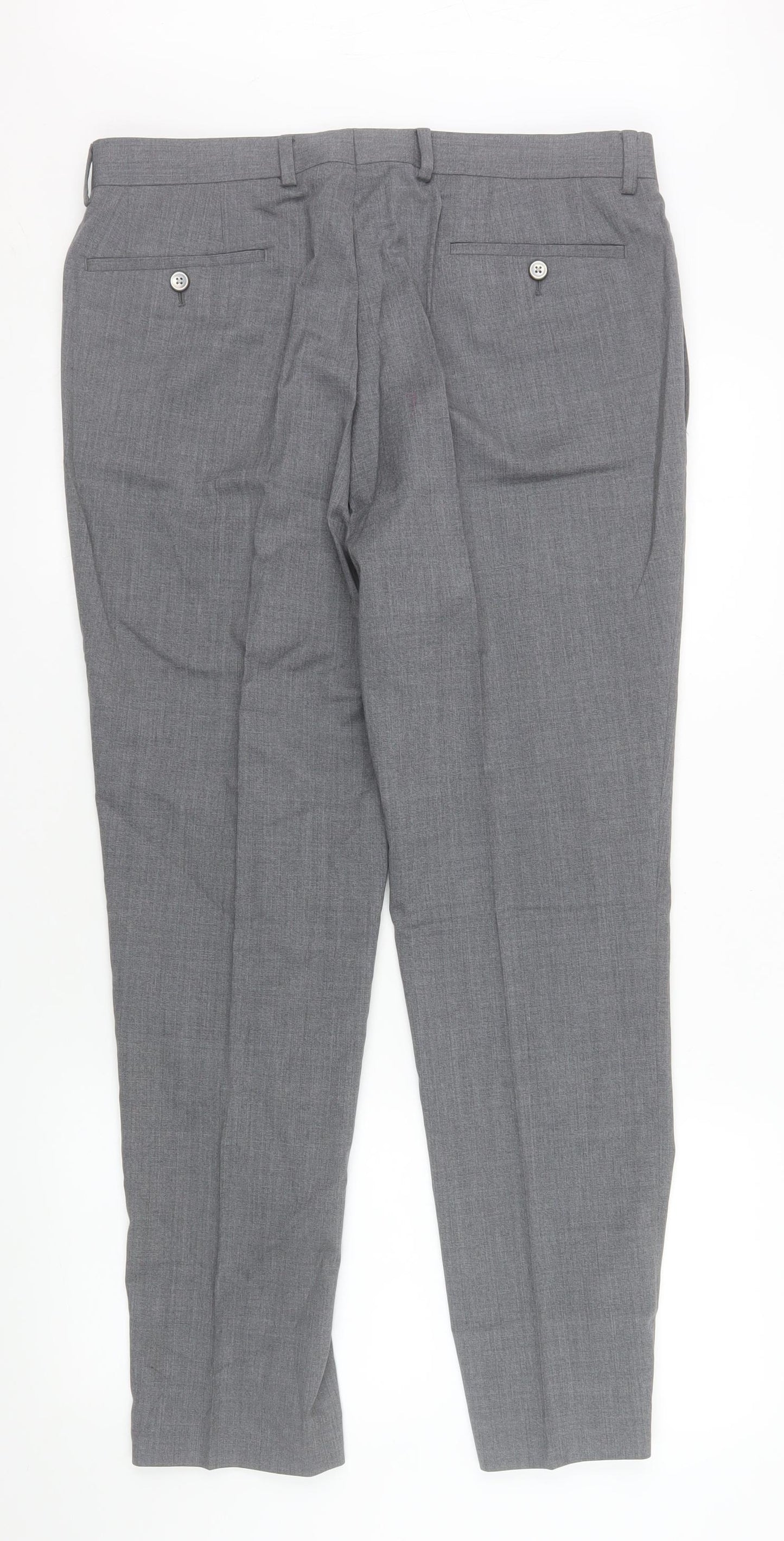 Remus Uomo Men’s Grey Slim Fit Dress Pants 34S Wool Blend