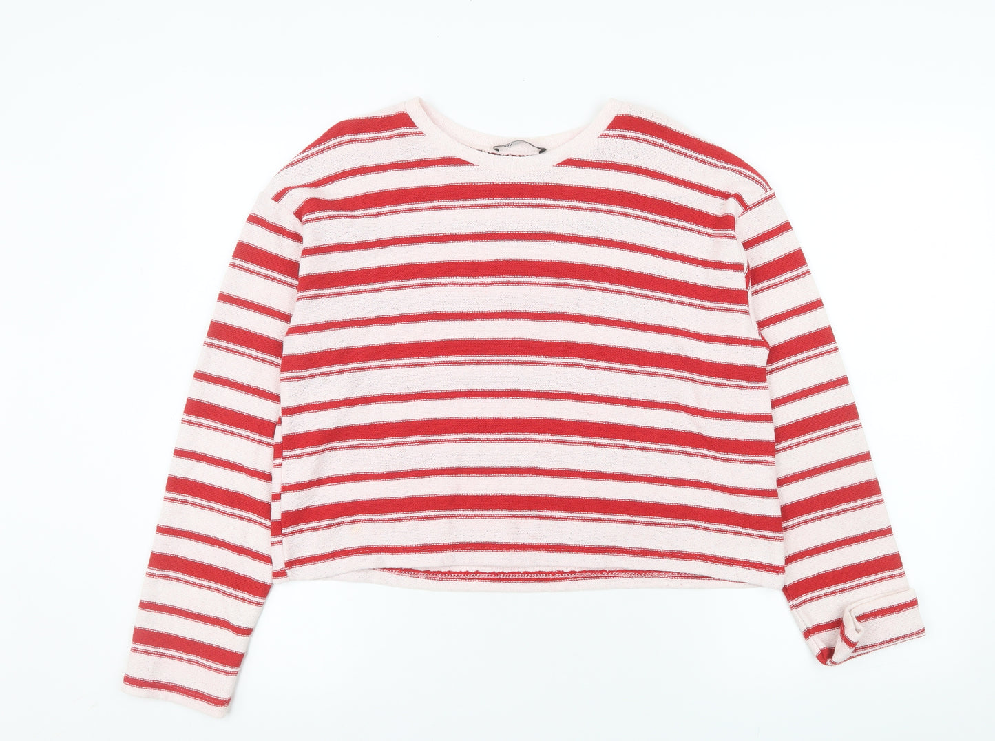 ZARA Women Red Striped Knit Long Sleeve Pullover Jumper Size M
