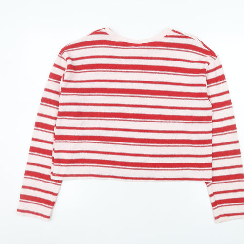 ZARA Women Red Striped Knit Long Sleeve Pullover Jumper Size M