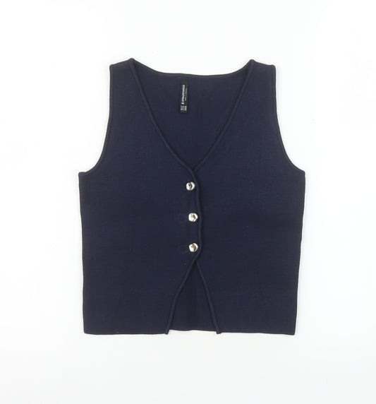 Stradivarius Women's Blue XS Slim Fit Knit Suit Waistcoat
