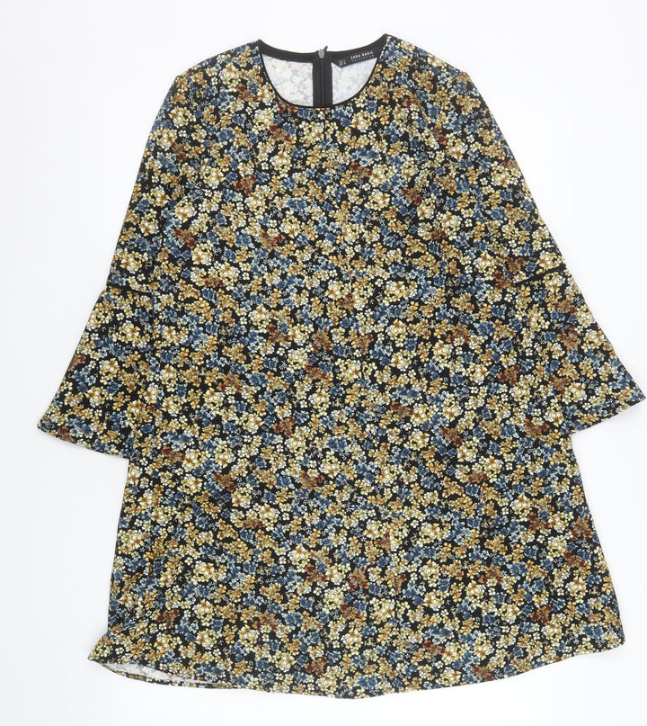 Zara Women Multicoloured Floral Shift Dress Size 8 Long Sleeve