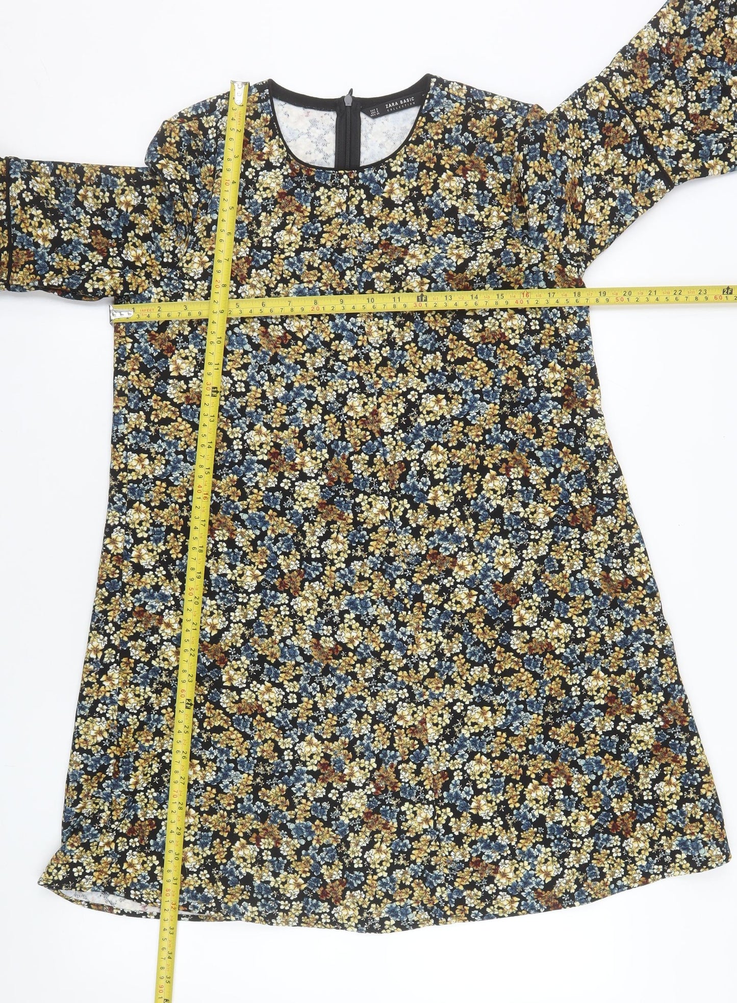 Zara Women Multicoloured Floral Shift Dress Size 8 Long Sleeve