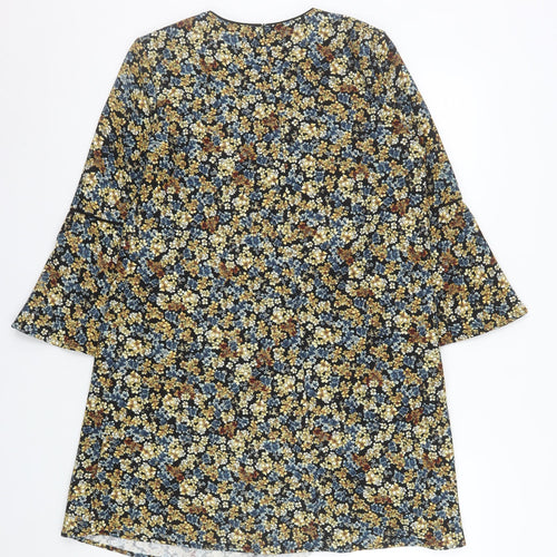Zara Women Multicoloured Floral Shift Dress Size 8 Long Sleeve
