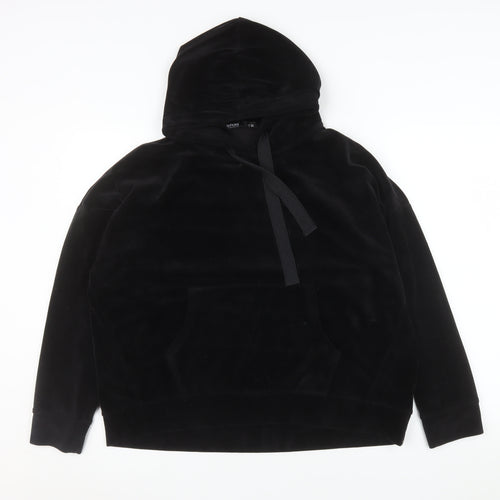 Lefties Women Black Velour Pullover Hoodie L Relaxed Fit Casual