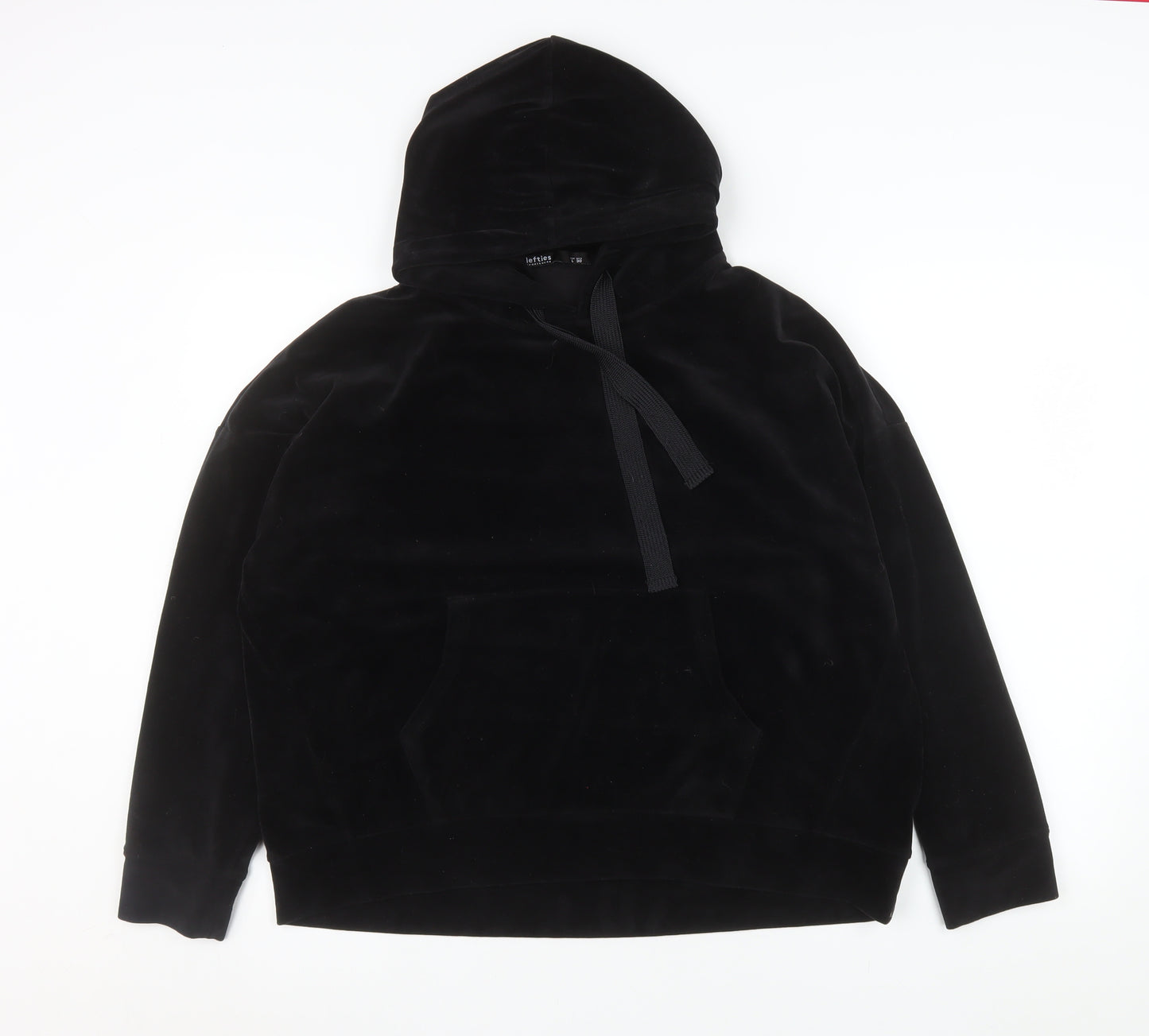 Lefties Women Black Velour Pullover Hoodie L Relaxed Fit Casual