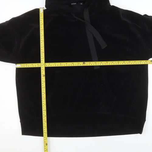 Lefties Women Black Velour Pullover Hoodie L Relaxed Fit Casual
