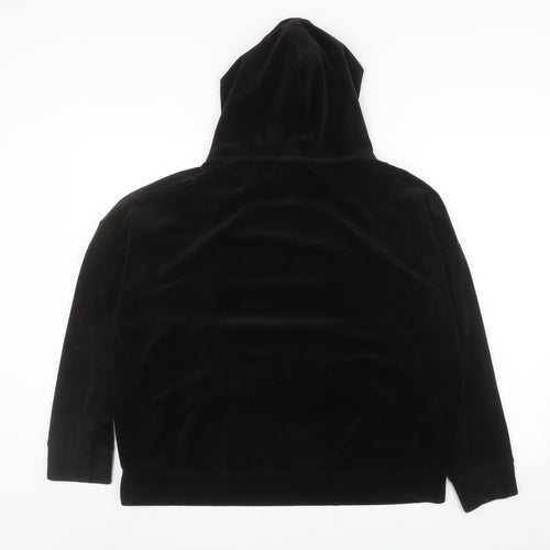 Lefties Women Black Velour Pullover Hoodie L Relaxed Fit Casual