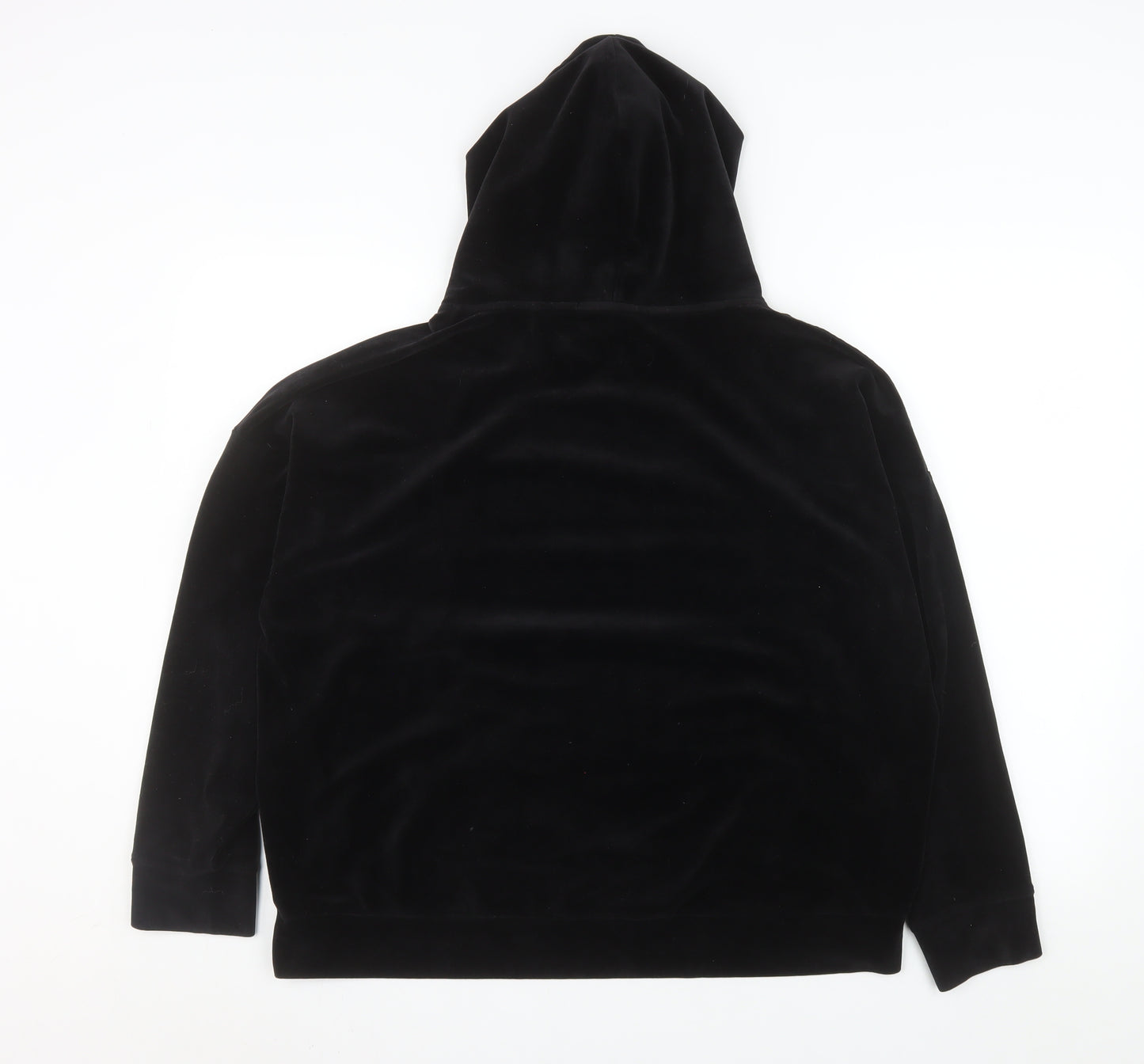 Lefties Women Black Velour Pullover Hoodie L Relaxed Fit Casual
