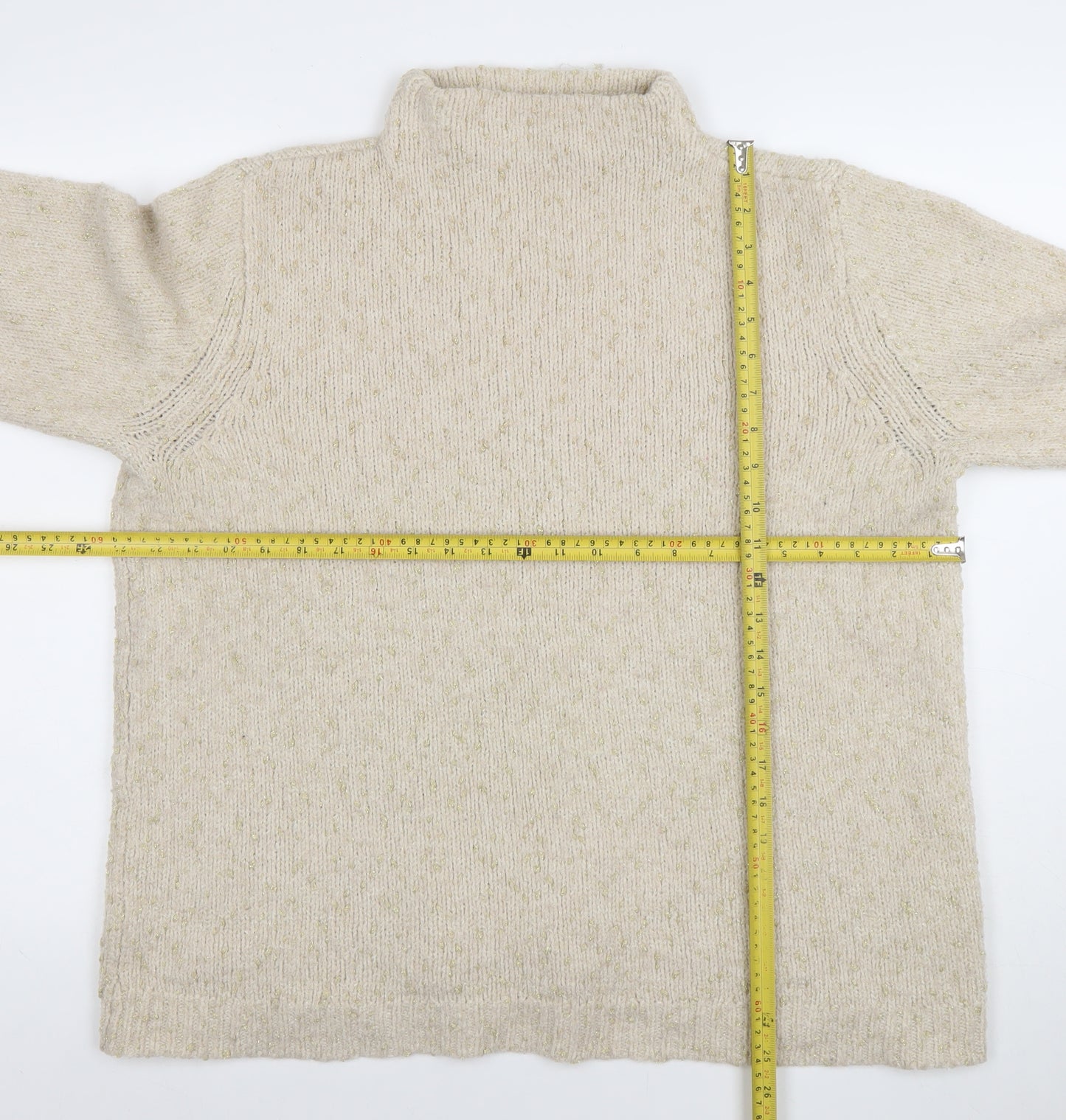 Fransa Womens Beige Roll Neck Knit Jumper Size L