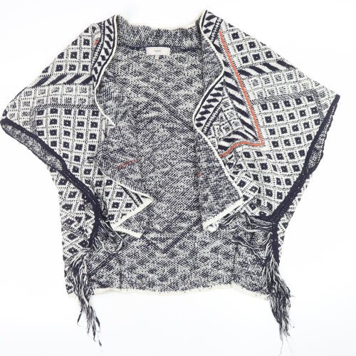 Next Women Blue Geometric Fringe Cape Medium Cotton Blend