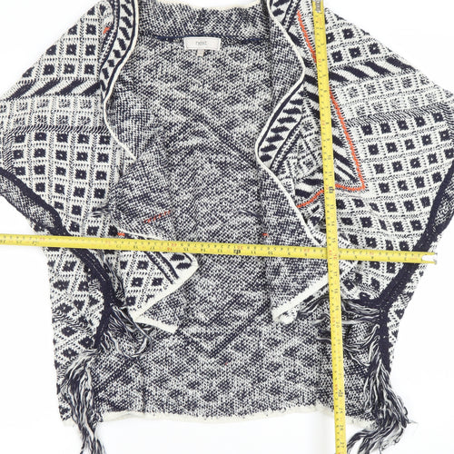 Next Women Blue Geometric Fringe Cape Medium Cotton Blend
