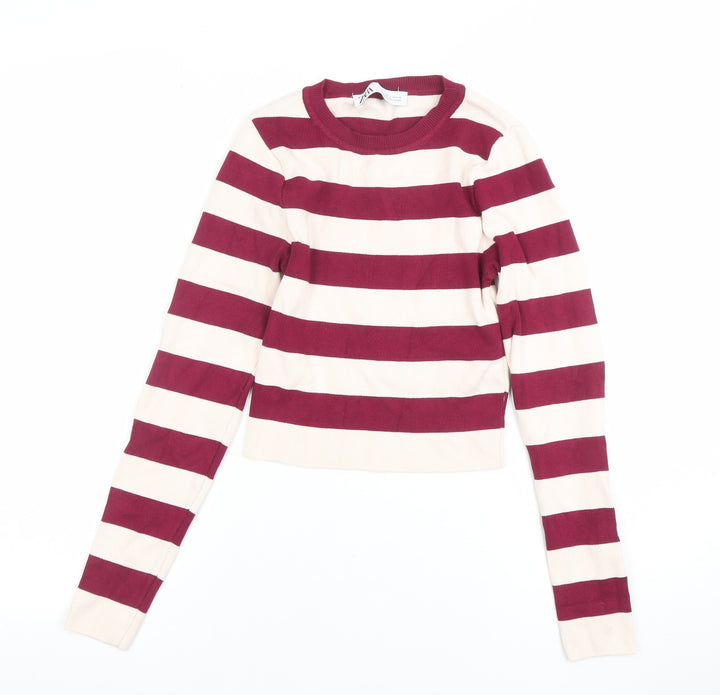 Zara Women Multicoloured Striped Crew Neck Pullover Jumper Size S