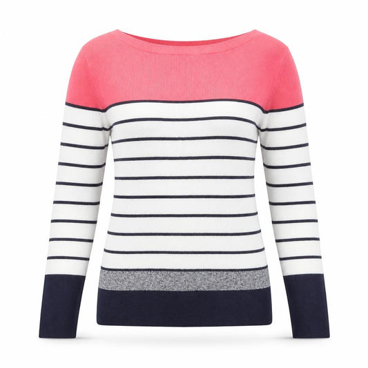 Front view of Oasis Women’s Multicoloured Stripe Boat Neck Jumper, size M