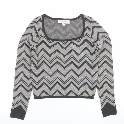 Taylor Women's Grey Square Neck Long Sleeve Knit Jumper Size M