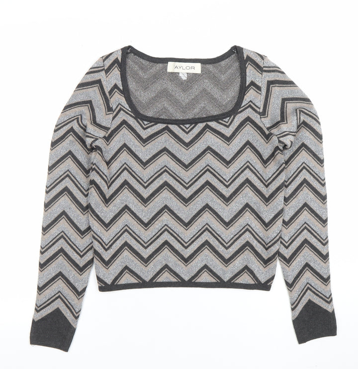 Taylor Women's Grey Square Neck Long Sleeve Knit Jumper Size M