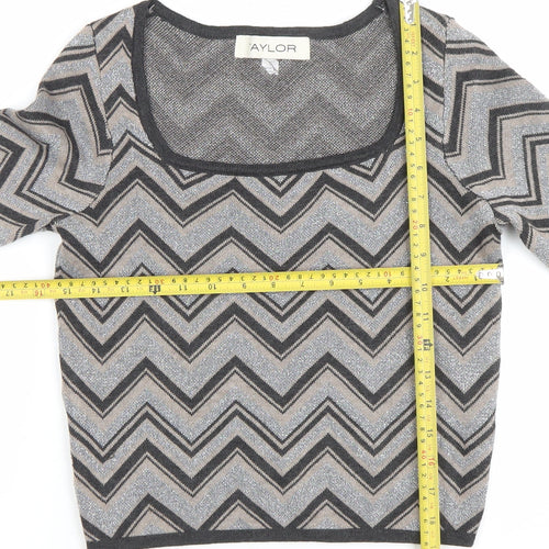 Taylor Women's Grey Square Neck Long Sleeve Knit Jumper Size M