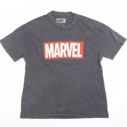 Pull&Bear Marvel Grey Cotton Women's T-Shirt Size S Casual