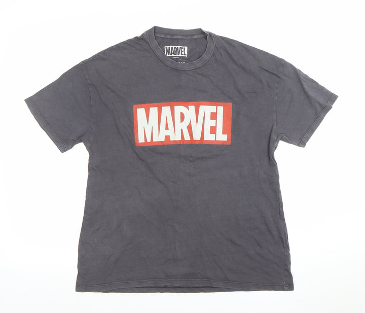 Pull&Bear Marvel Grey Cotton Women's T-Shirt Size S Casual
