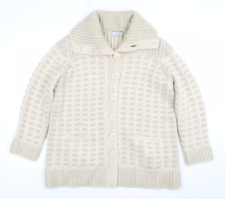 Marks and Spencer Women’s Beige Chunky Knit Collared Cardigan UK 18