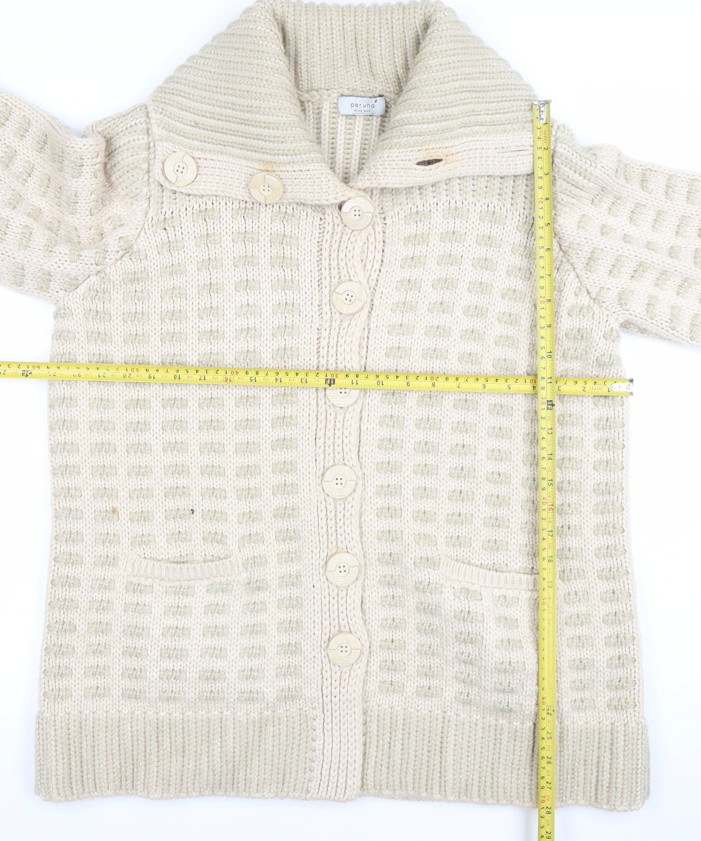 Marks and Spencer Women’s Beige Chunky Knit Collared Cardigan UK 18