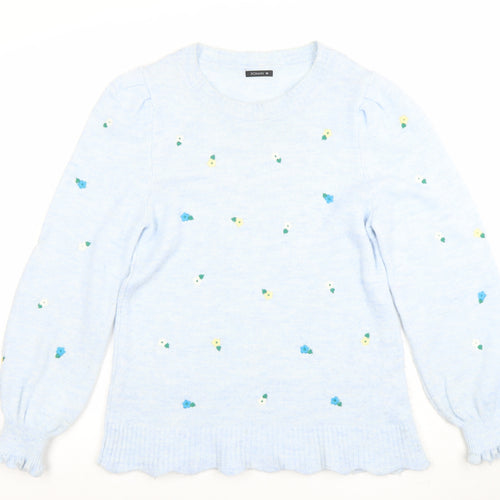 Roman Women Blue Floral Knit Crew Neck Long Sleeve Jumper Size 10