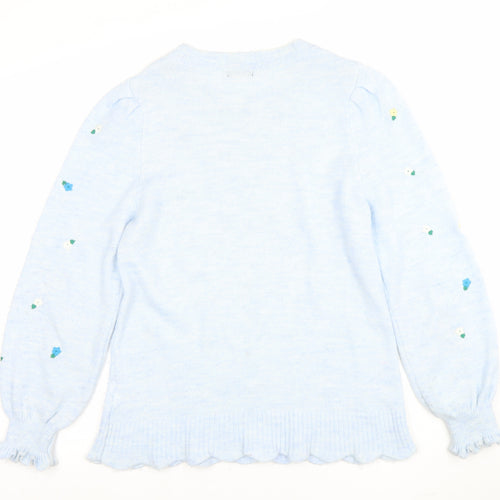 Roman Women Blue Floral Knit Crew Neck Long Sleeve Jumper Size 10