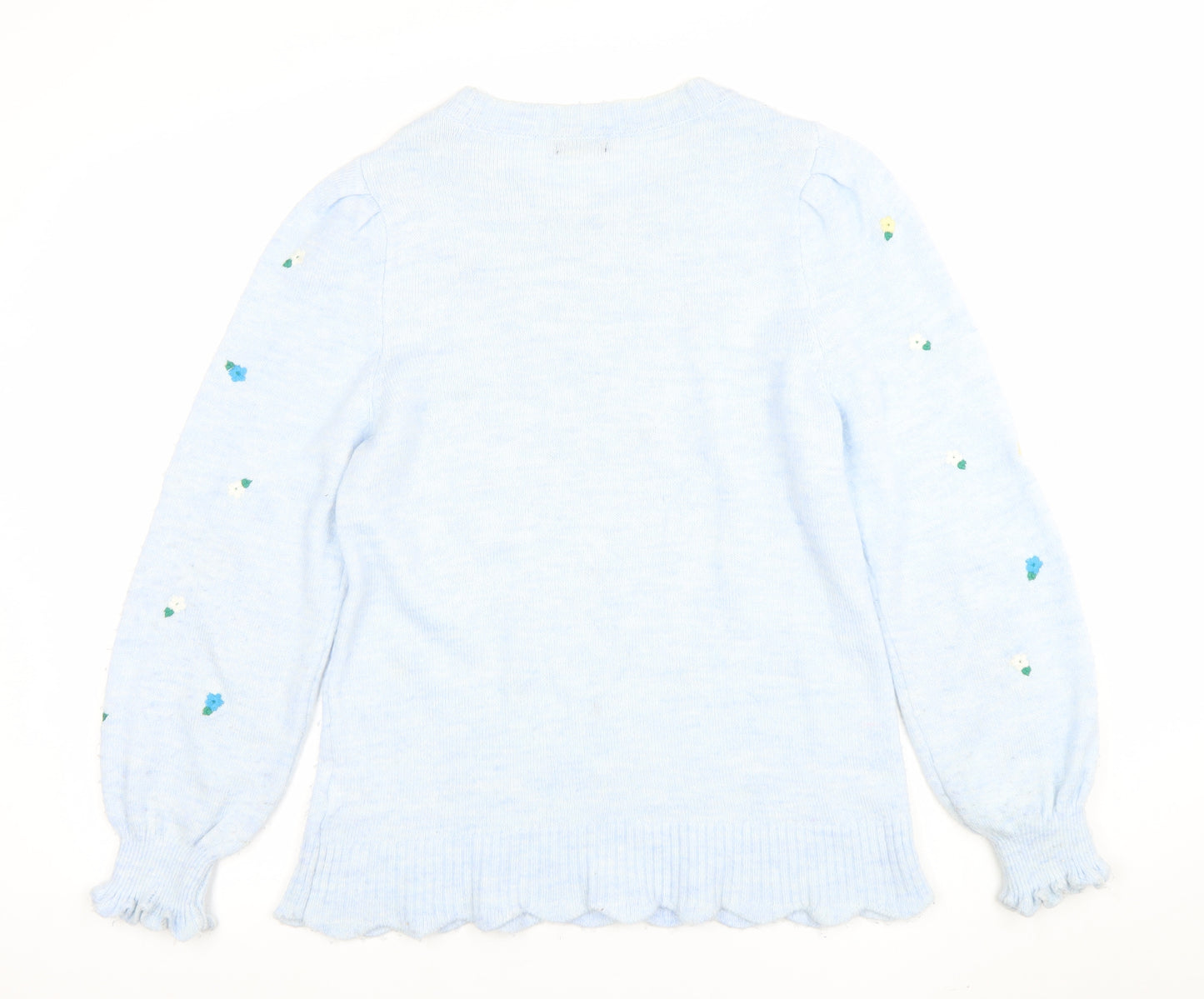 Roman Women Blue Floral Knit Crew Neck Long Sleeve Jumper Size 10