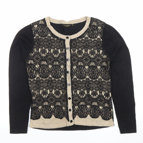 Grace & Mila Womens Black Lace Cardigan Size S Crew Neck