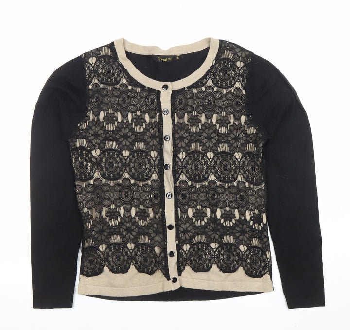 Grace & Mila Womens Black Lace Cardigan Size S Crew Neck