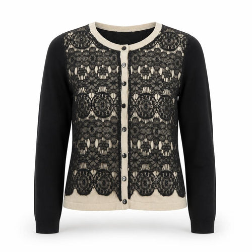 Grace & Mila Womens Black Lace Cardigan Size S Crew Neck