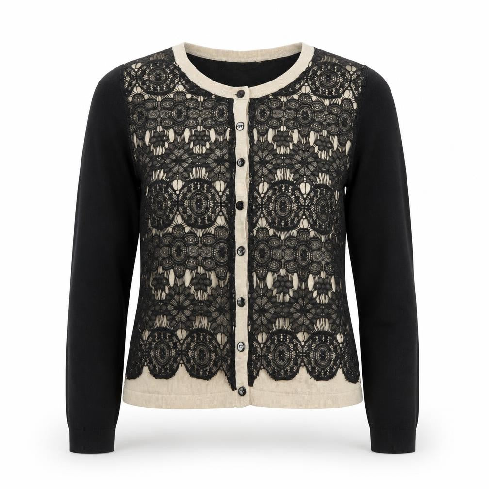 Grace & Mila Womens Black Lace Cardigan Size S Crew Neck