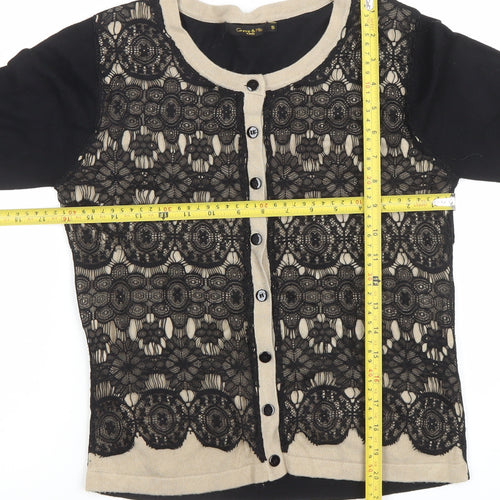 Grace & Mila Womens Black Lace Cardigan Size S Crew Neck