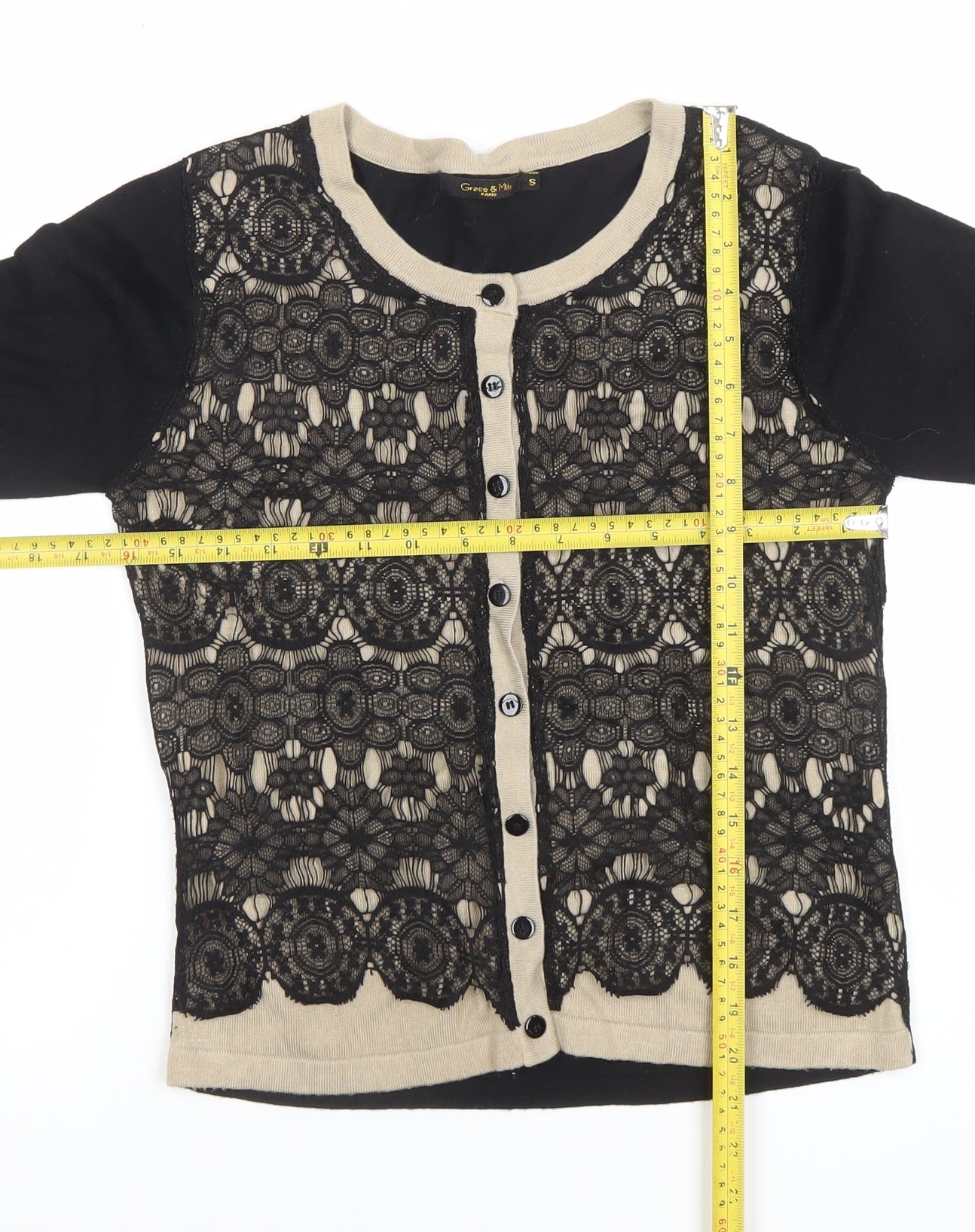 Grace & Mila Womens Black Lace Cardigan Size S Crew Neck