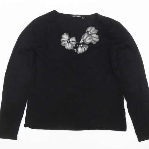 Punt Roma Womens Black Long Sleeve Embellished Knit Top M