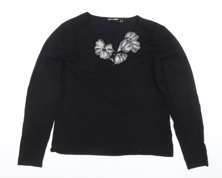Punt Roma Womens Black Long Sleeve Embellished Knit Top M