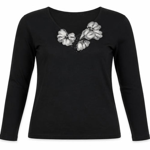 Punt Roma Womens Black Long Sleeve Embellished Knit Top M