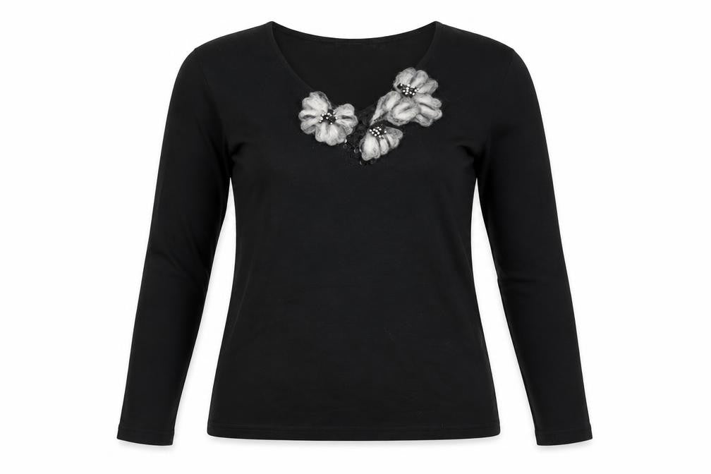 Punt Roma Womens Black Long Sleeve Embellished Knit Top M