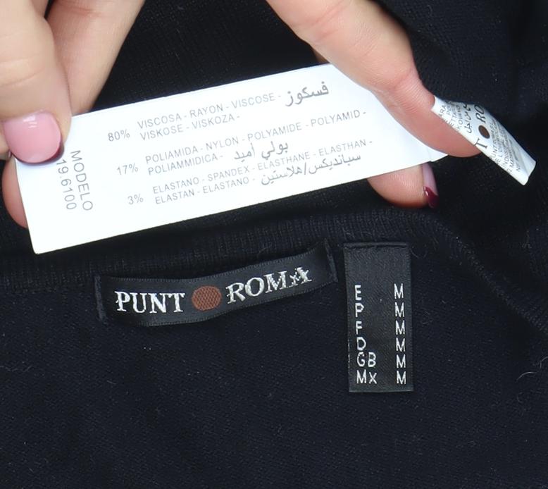 Punt Roma Womens Black Long Sleeve Embellished Knit Top M