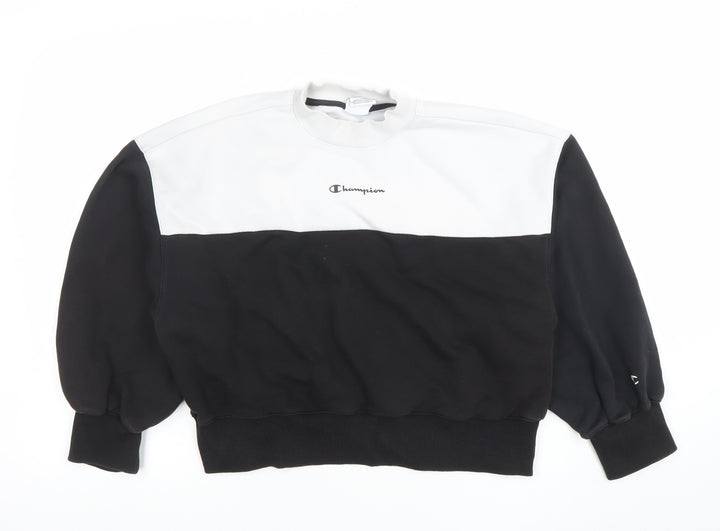 Champion Women's Black and White Crew Neck Pullover Sweatshirt Small