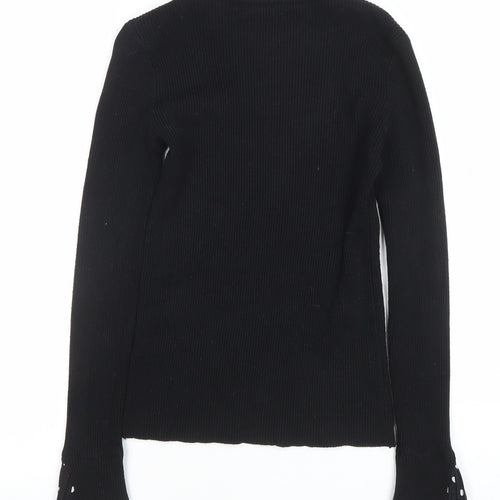 Blue Vanilla Women’s Black Mock Neck Ruffle Cuff Jumper Size M