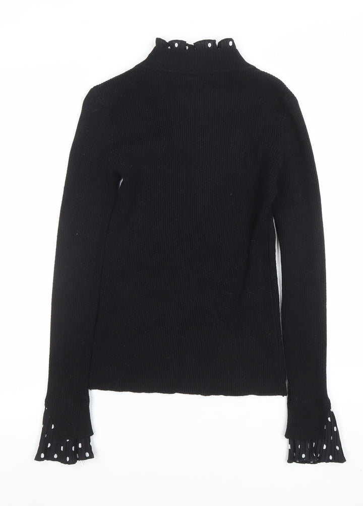 Blue Vanilla Women’s Black Mock Neck Ruffle Cuff Jumper Size M
