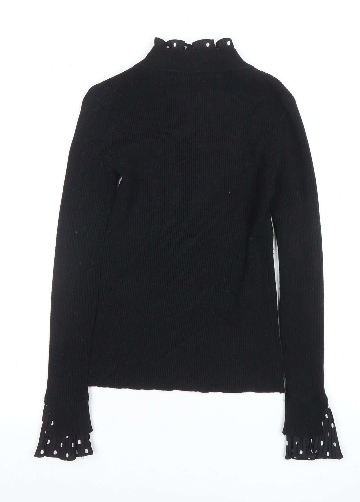 Blue Vanilla Women’s Black Mock Neck Ruffle Cuff Jumper Size M