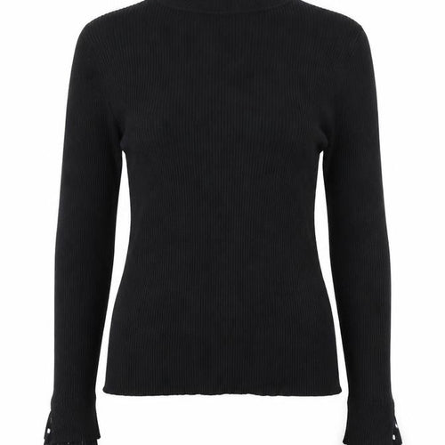 Blue Vanilla Women’s Black Mock Neck Ruffle Cuff Jumper Size M